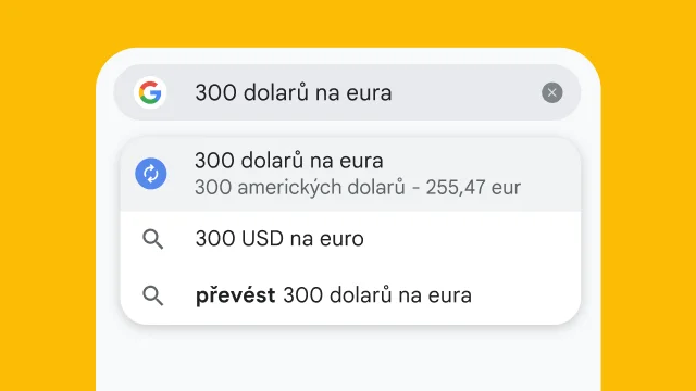 Uživatel zadal do adresního řádku prohlížeče Chrome text „300 usd na eur“ a okamžitě se zobrazily výsledky.