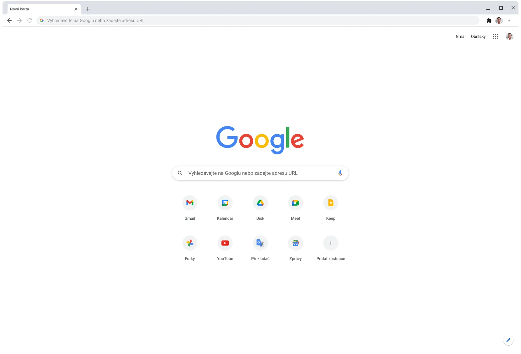 Okno prohlížeče Chrome s webem Google.com.