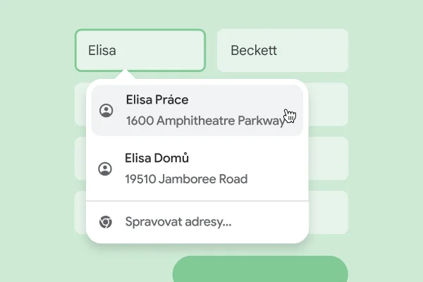 Uživatel může do formuláře okamžitě zadat své jméno a adresu pomocí automatického vyplňování.